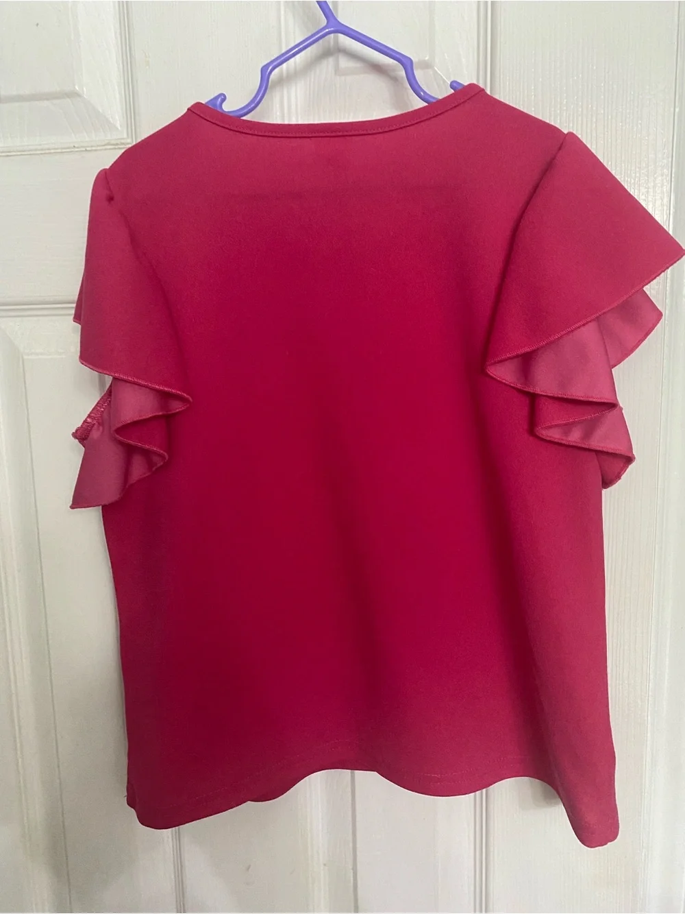 SHEIN Fuchsia Pearl-Accent Ruffle Sleeve Blouse